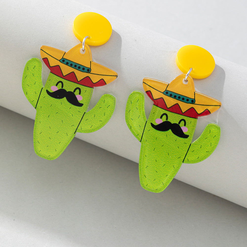 Acrylic Colored Cactus Earrings (Minimo de Compra 2) MYA-BeiQ008