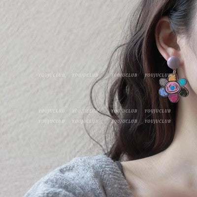 Alloy powder contrasting graffiti flower earrings (Minimo de Compra 2) MIC-JinYi001