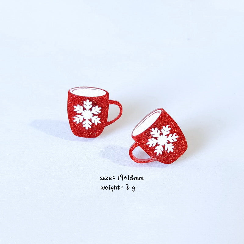 Acrylic Sparkling Pink Christmas Hat Earrings MIC-XueP114