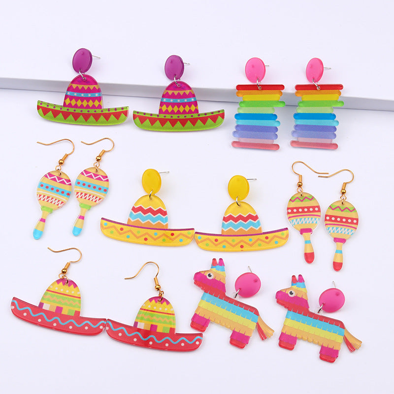 Acrylic Rainbow Bar Ship Earrings MIC-DuA015