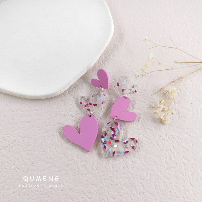 Acrylic pink sequin love letter earrings (Minimo de Compra 2) MIC-QingM019