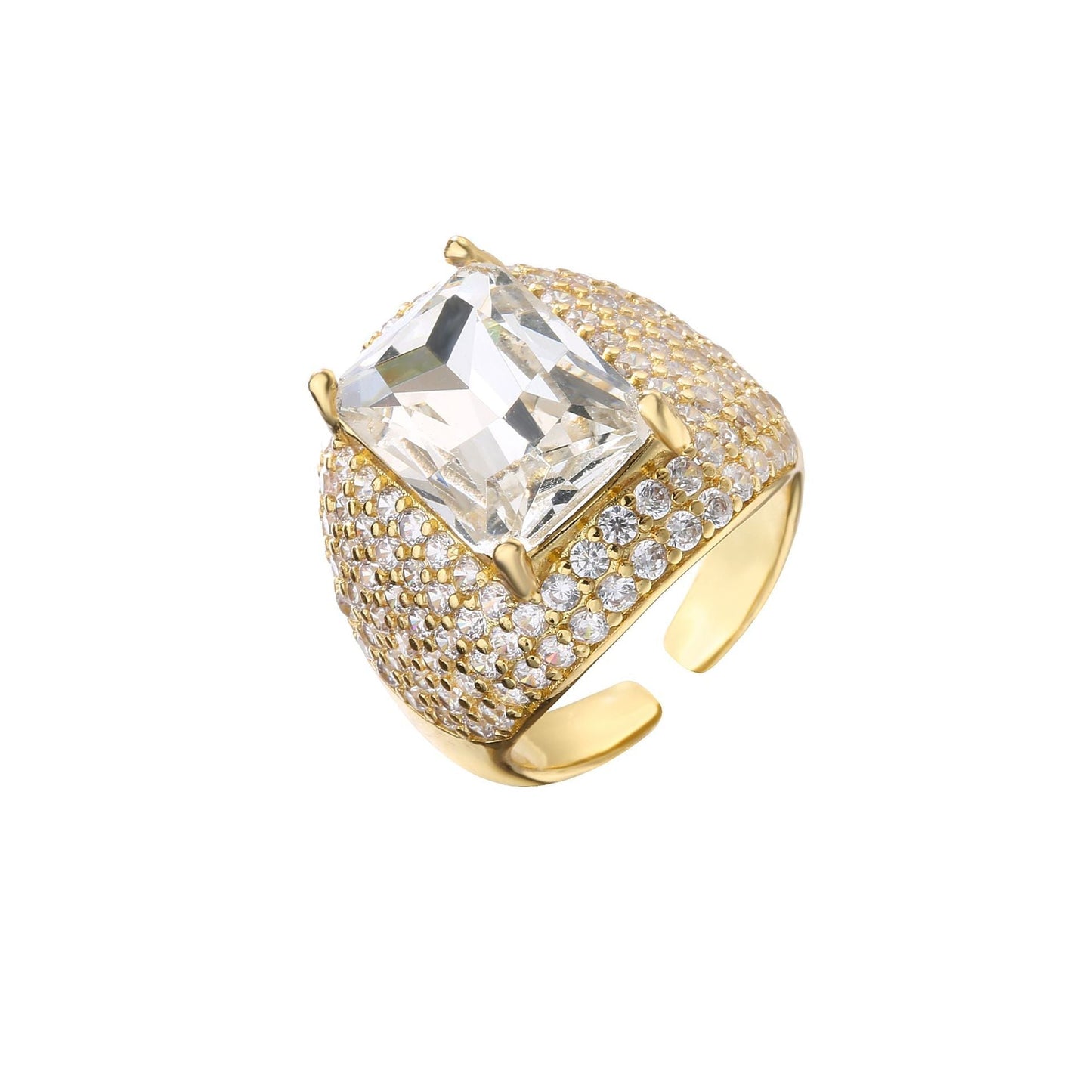 Micropaved Fancy Diamond Square Zirconia Ring MIC-JuC004