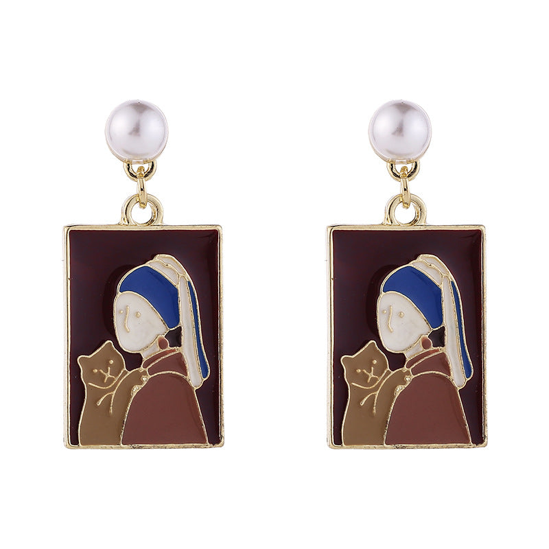 Alloy oil painting style pearl earrings MIC-ShiQ010