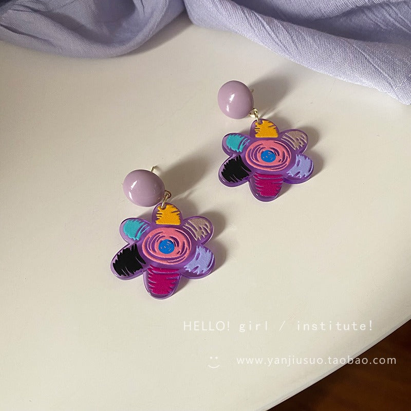 Alloy powder contrasting graffiti flower earrings (Minimo de Compra 2) MIC-JinYi001