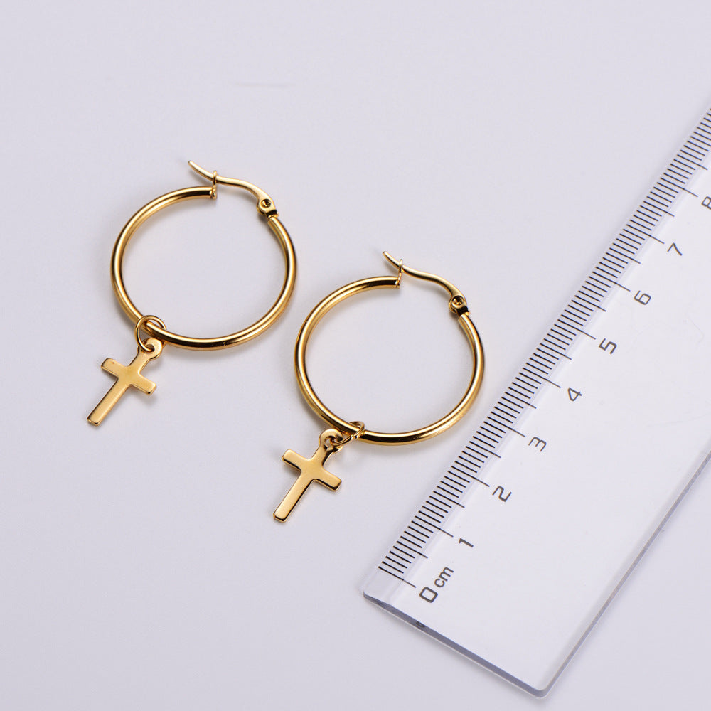 Earring Stainless Steel 18k Gold Earring Cross Minimo de compra 3 PREMAIMI006