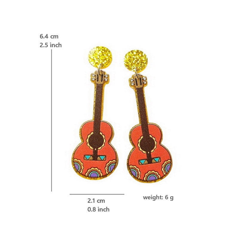 Acrylic Sandwich Guitar Earrings MYA-XueP077