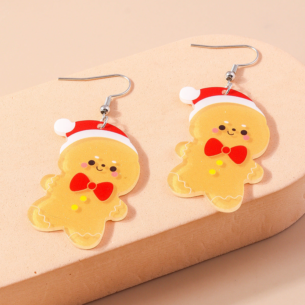 Alloy Christmas hat gingerbread man earrings MIC-YueS014