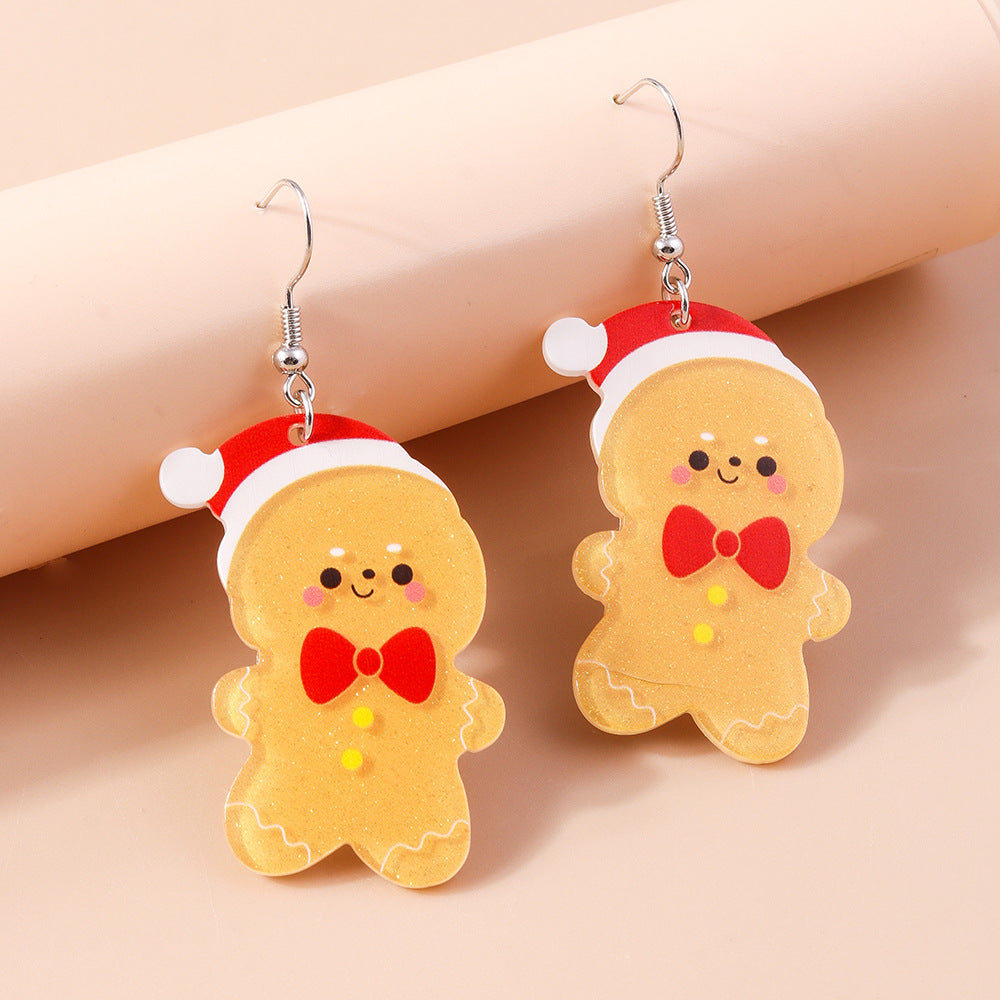 Alloy Christmas hat gingerbread man earrings MIC-YueS014