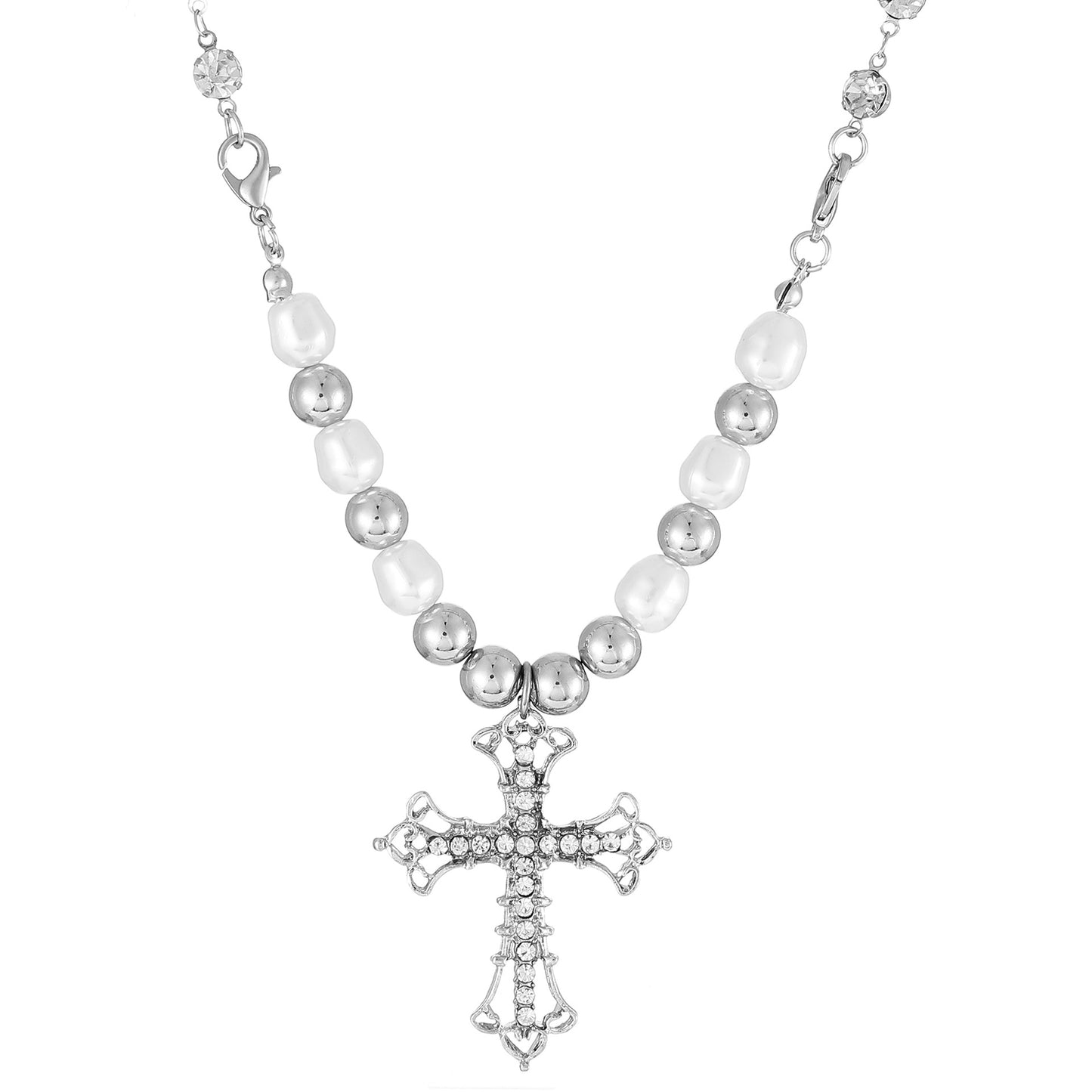 Alloy Pearl Cross Necklace MIC-MiaoY049