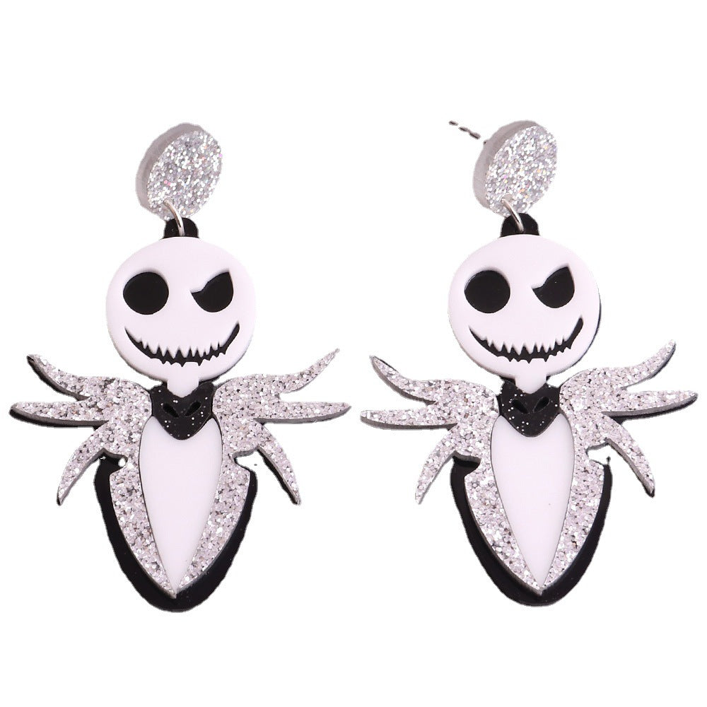 Acrylic Black Cat Witch Skull Ghost Head Earrings MIC-ChouD030