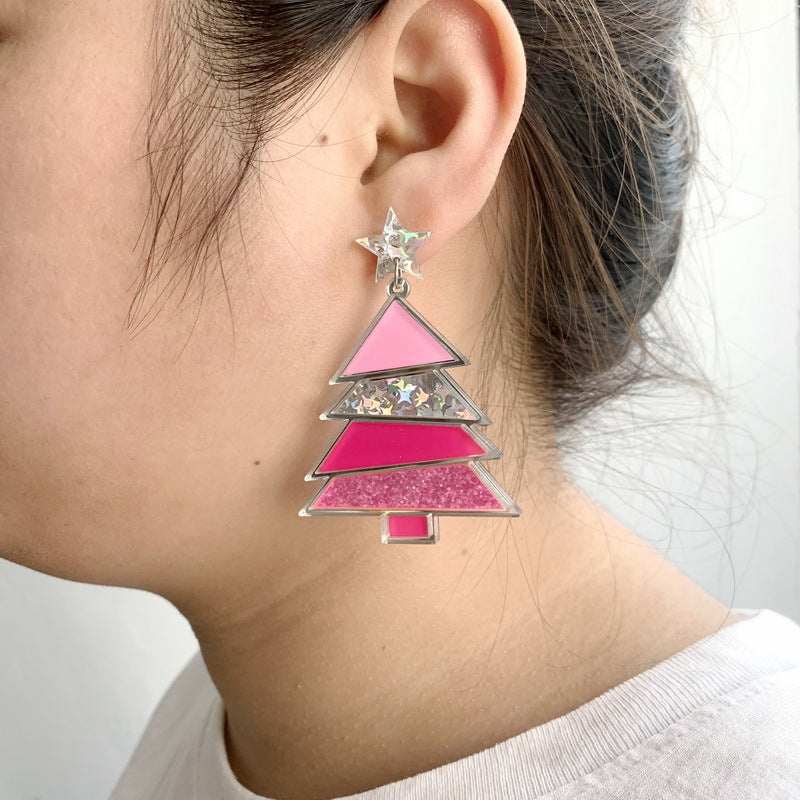 Acrylic Geometry Christmas Tree Earrings MIC-XueP124