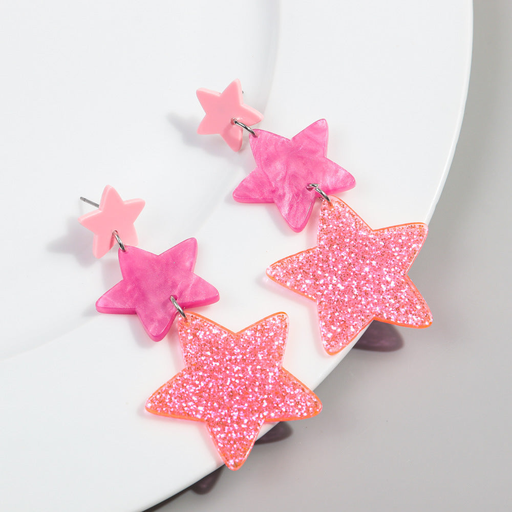 Acrylic Peach Heart Shining Pink Earrings MYA-ChouD043