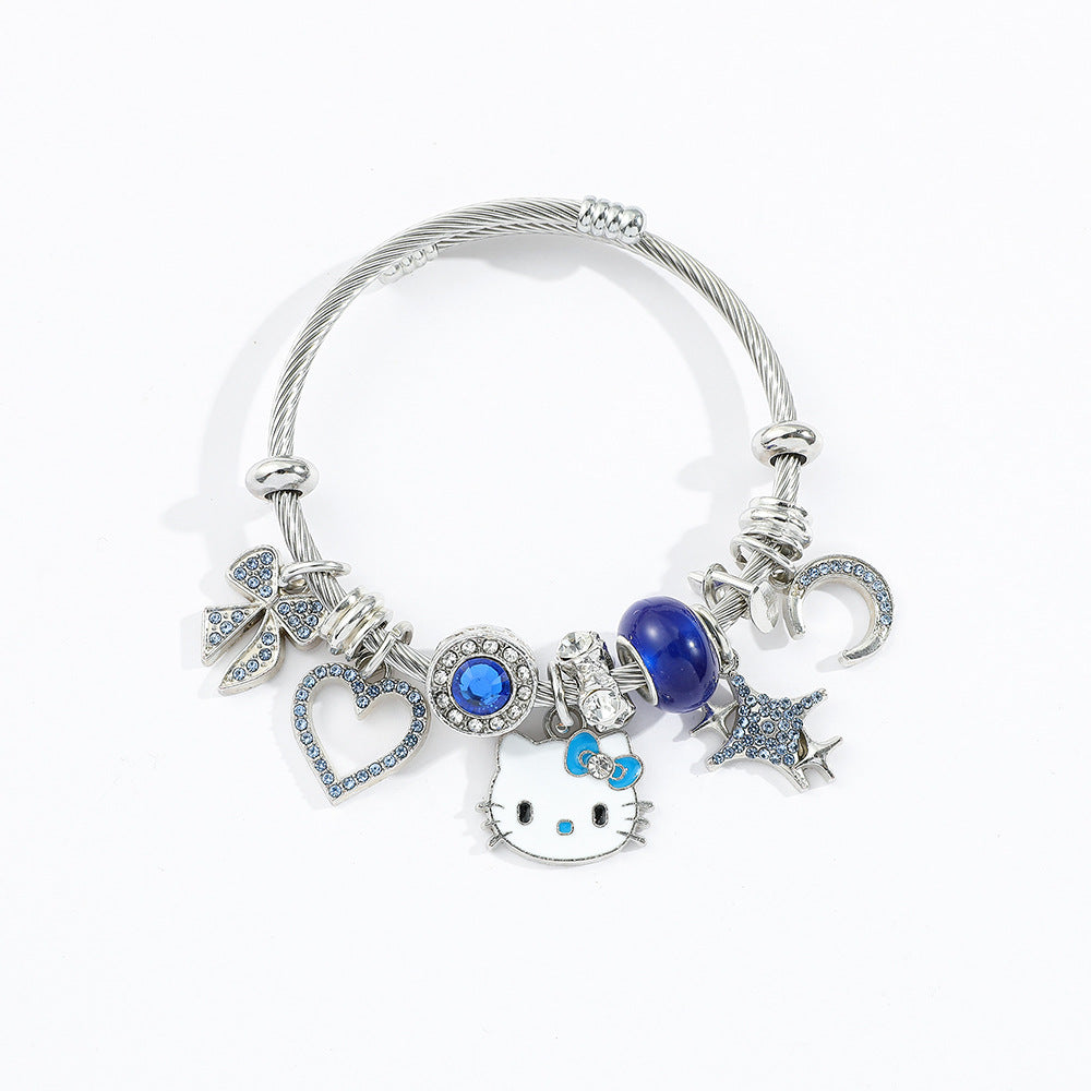 Alloy Blue Diamond KT Cat Bracelet (Minimo de Compra 5) MIC-ZhuoX020