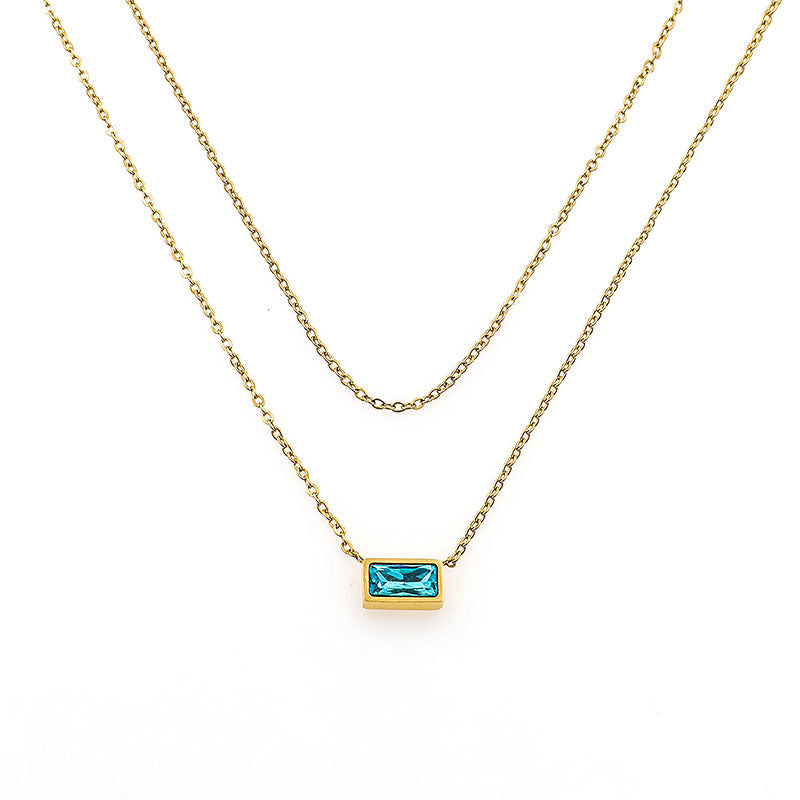 Stainless steel gold-plated double-layer blue zircon necklace MYA-XuanJ031