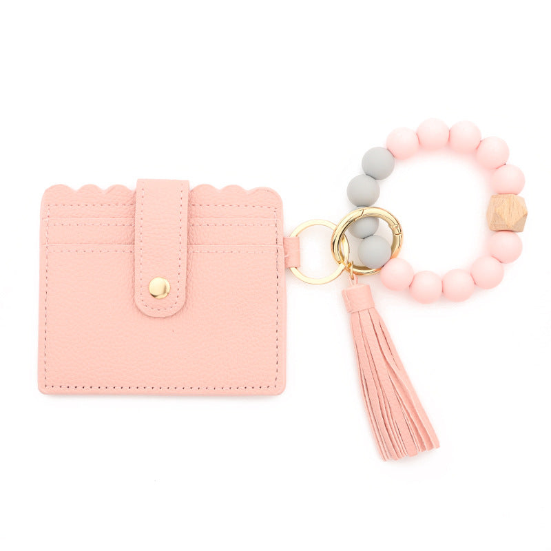 Keychains PU Silicone Bead Tassel Ladies Wallet Bracelet Card Holder MIC-NuoYi019