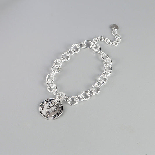 S925 sterling silver queen portrait coin round bracelet US-YHG007