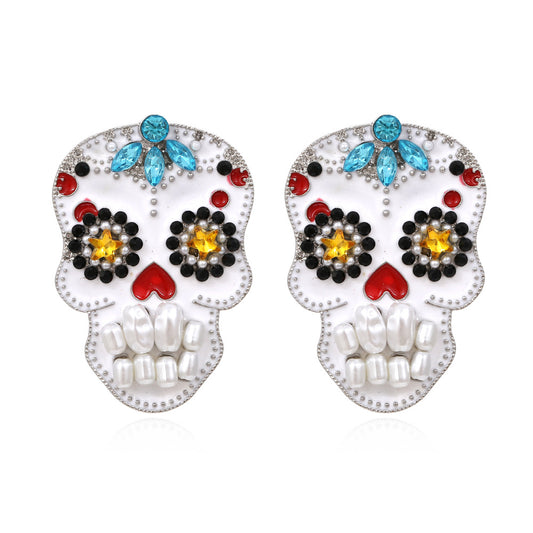 Alloy colored diamond skull earrings MIC-ManY052