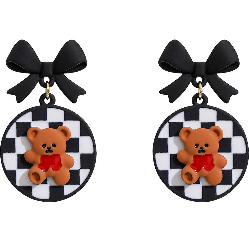 Alloy black bow teddy bear earrings MIC-XinXu028