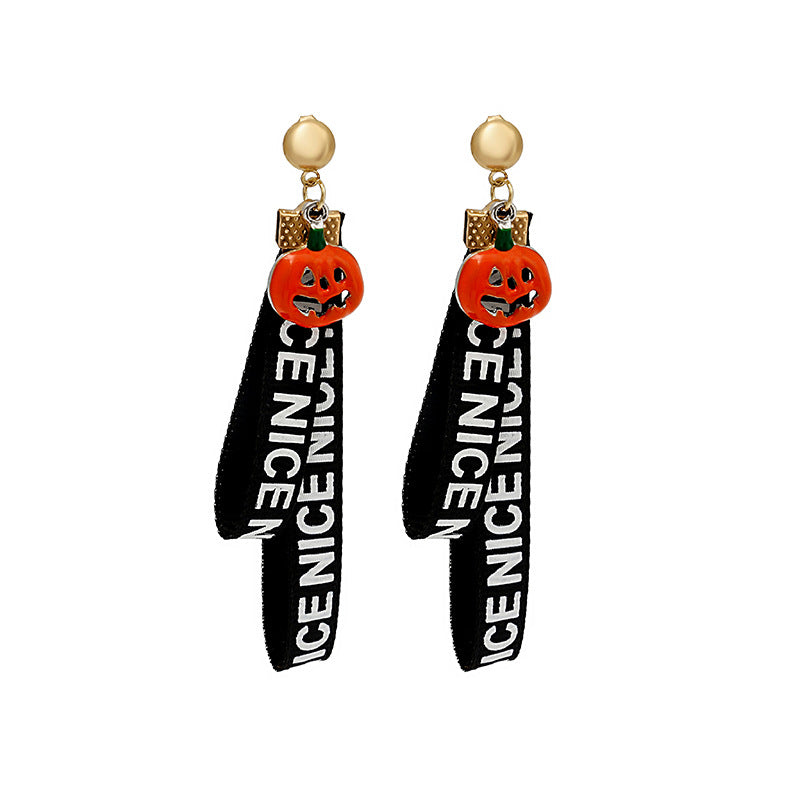 Acrylic Halloween Letter Ribbon Cloth Strap Earrings MIC-MDD039