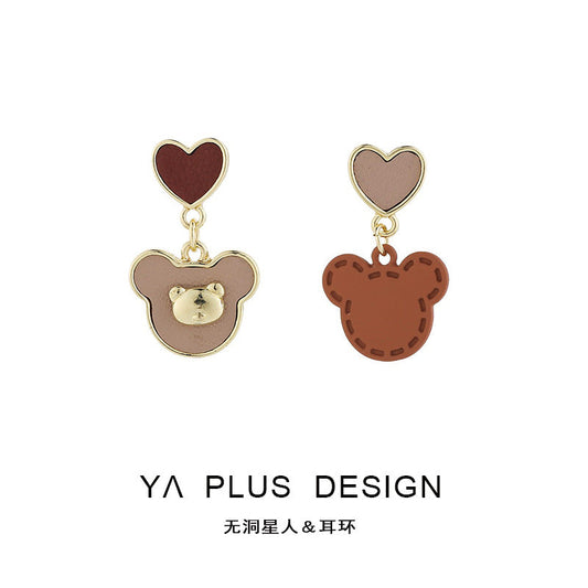 Alloy Asymmetric Love Bear Earstuds MIC-YuA004