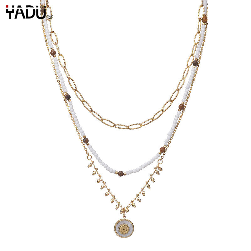 Stainless Steel Beaded Round Necklace  (Minimo de Compra 2) MYA-YanC004