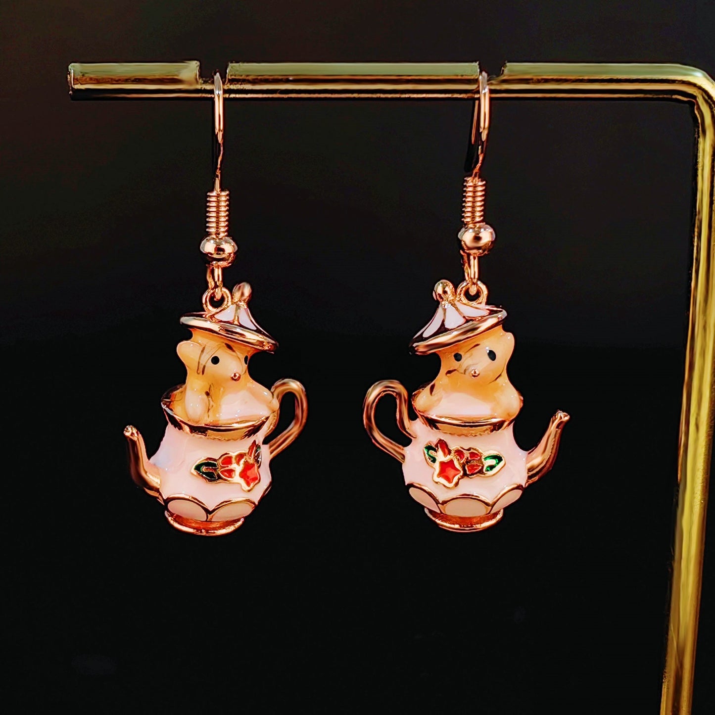 Alloy cartoon tea cup flower chestnut earrings MYA-SanY006