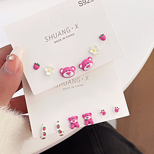 Alloy pink cute little bear earrings MIC-ShuangX037