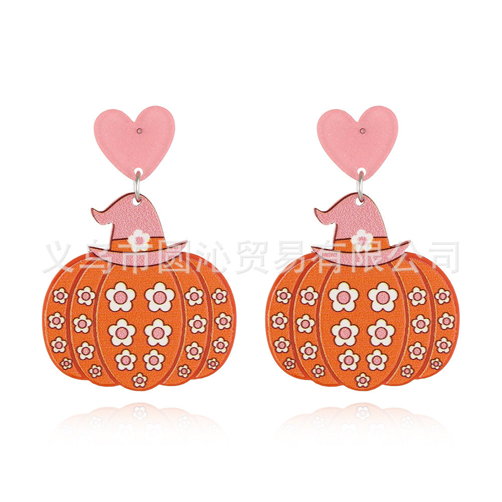 Acrylic cartoon pumpkin printed earrings (Minimo de Compra 3) MIC-YuanQ003