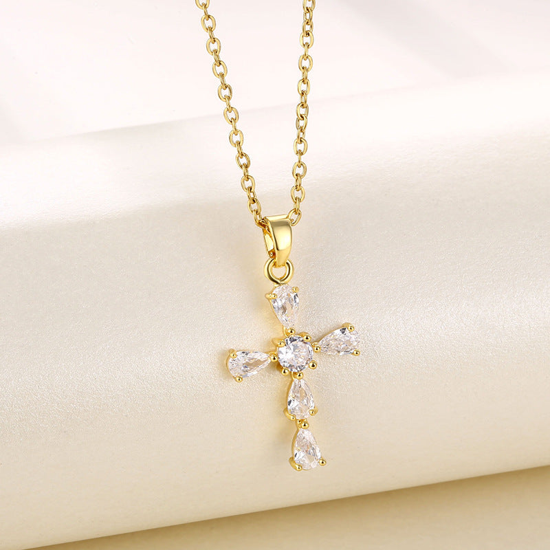 Stainless steel diamond studded cross necklace MYA-QingR016