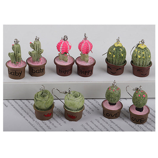 Acrylic plant potted cactus earrings MIC-ChouD036