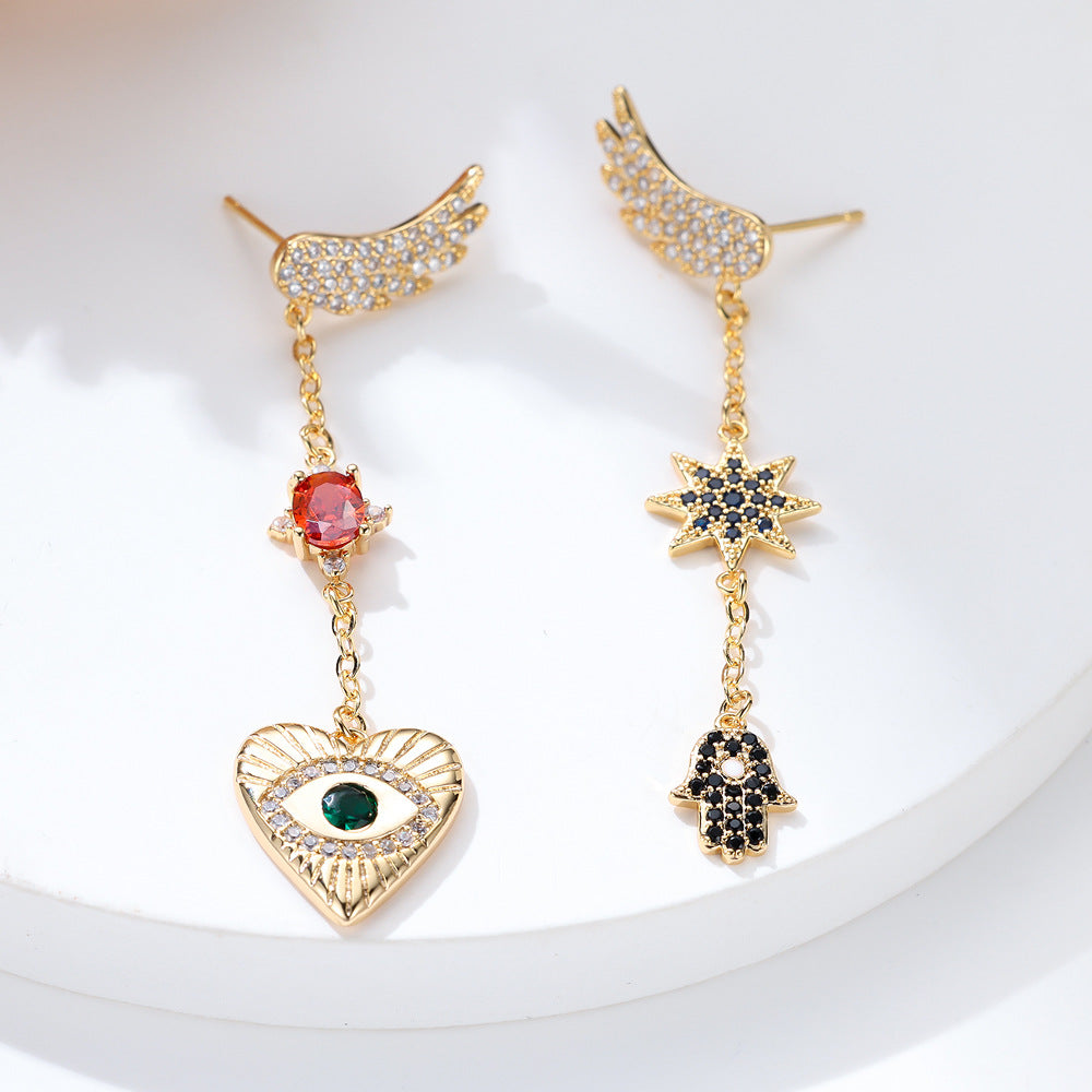 Alloy colored diamond bird long tassel earrings MIC-ErY014