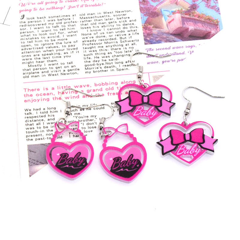 Alloy acrylic cartoon Barbie heart earrings (Minimo de Compra 6) MYA-JueJ028