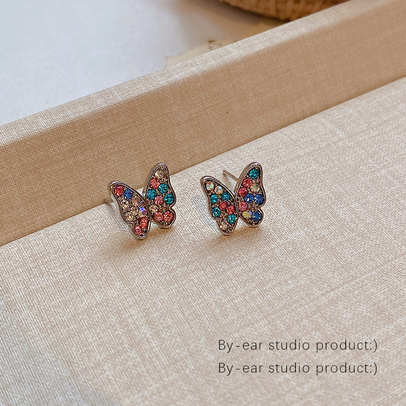 Alloy colorful diamond butterfly earrings MIC-LvS021