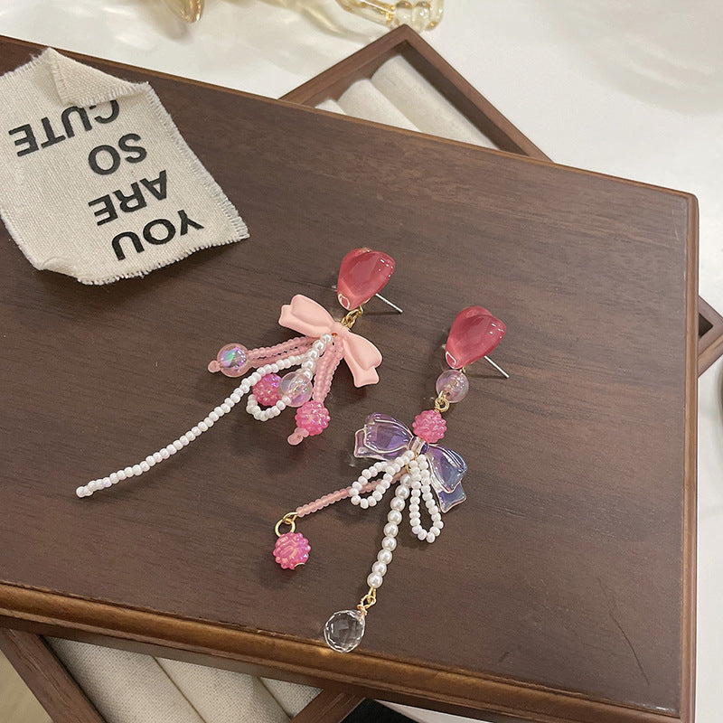 S925 silver needle pink bow earrings Minimo de compra 2 MIC-LSY008