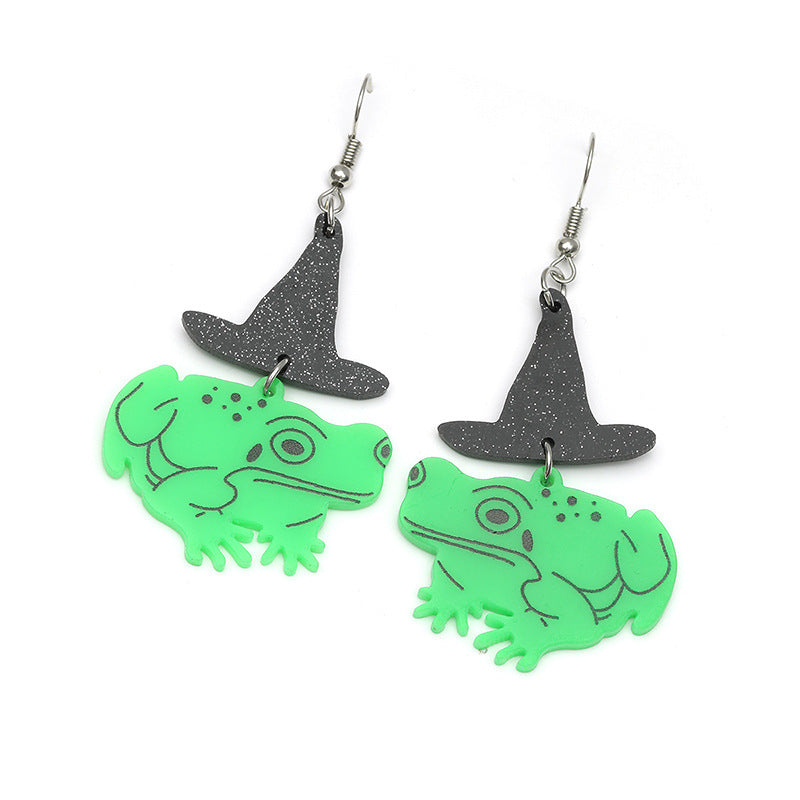 Acrylic Witch Hat Frog Earrings MIC-KaiQ021