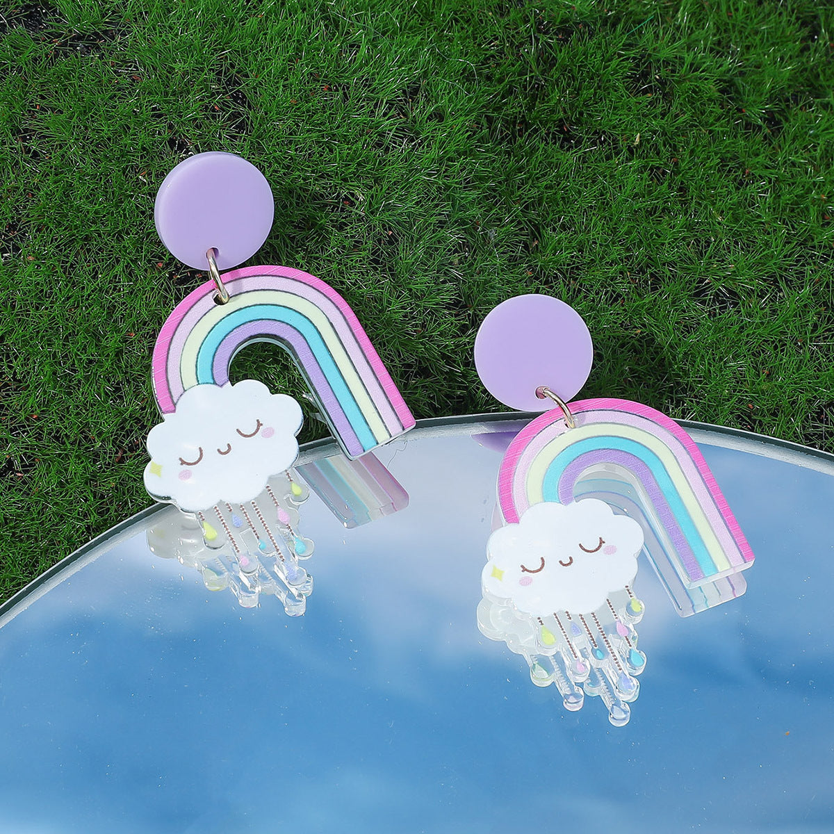 Acrylic Colorful Rainbow Cloud Earrings (Minimo de Compra 2) MIC-QiShang003