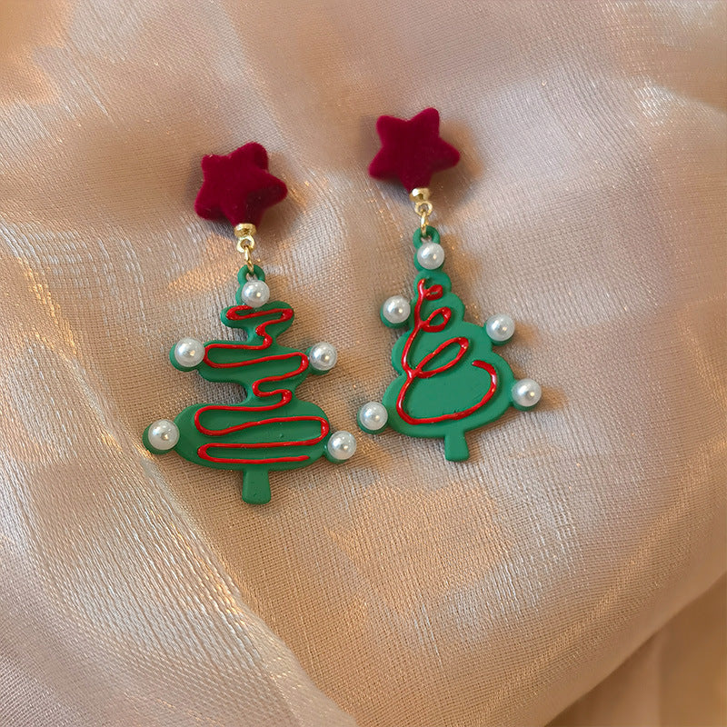 Alloy wine red star Christmas tree earrings (Minimo de Compra 5) MIC-JiuY073