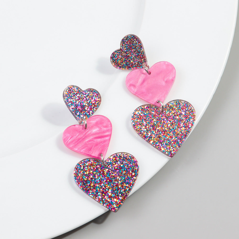 Acrylic Peach Heart Shining Pink Earrings MYA-ChouD043