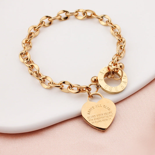 Bracelet Stainless Steel Heart Letter Chain Minimo de compra 2 BLu002