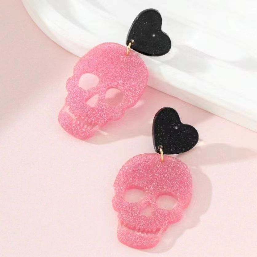 Acrylic Halloween Colorful Skull Earrings (Minimo de compra 2) MIC-AnD006