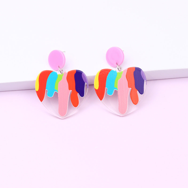 Acrylic heart-shaped cherry rainbow earrings MIC-DuA093