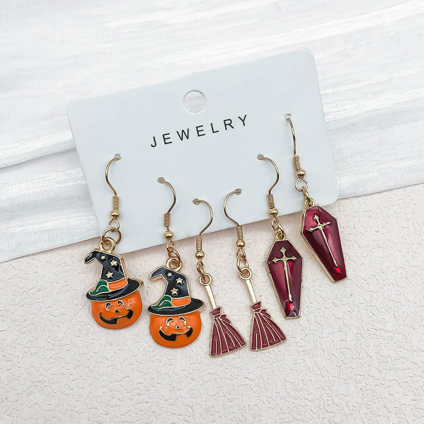 Alloy Halloween broom pumpkin earrings (Minimo de compra 5) MIC-OuL002