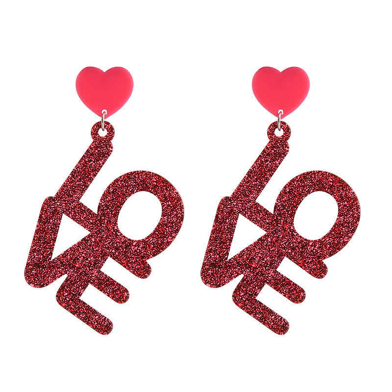 Acrylic Red Love Earrings (Minimo de Compra 2) MIC-ChouT041