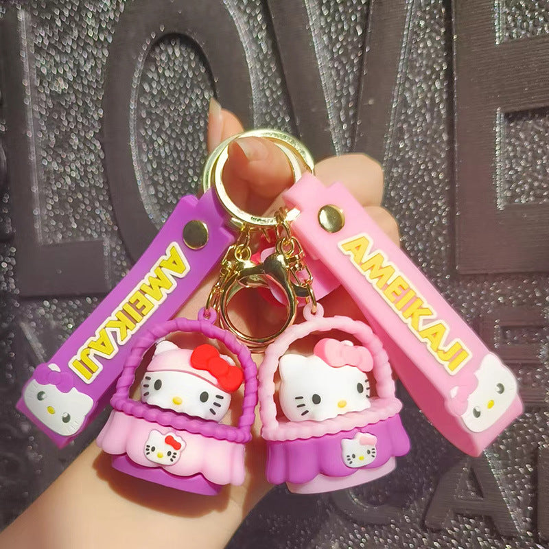 PVC cartoon basket cat keychain MIC-FeiR009