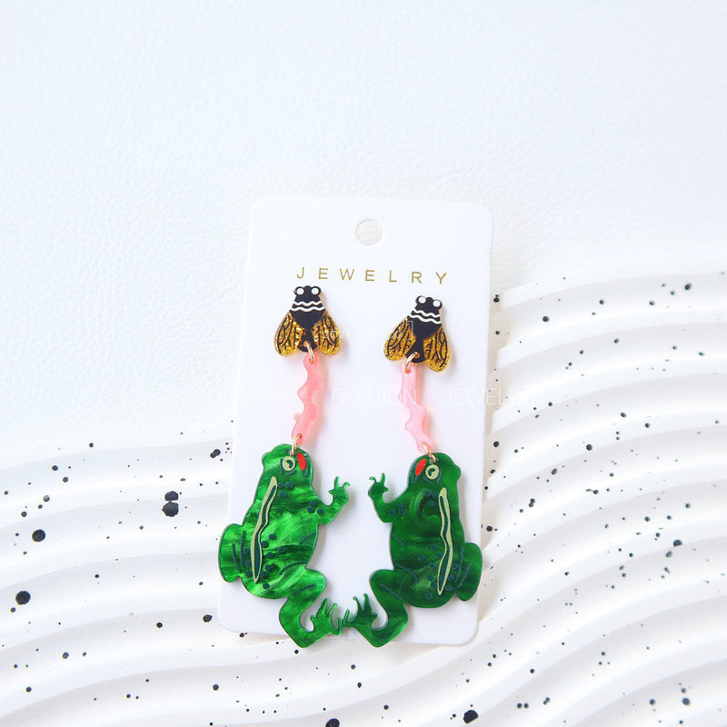 Alloy acrylic frog insect earrings MIC-OuG127