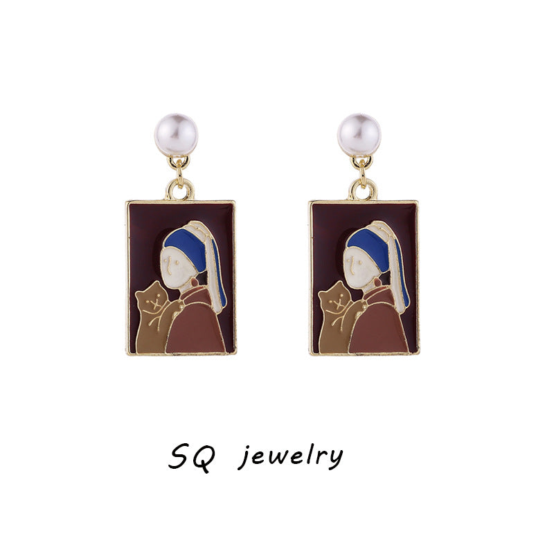 Alloy oil painting style pearl earrings MIC-ShiQ010