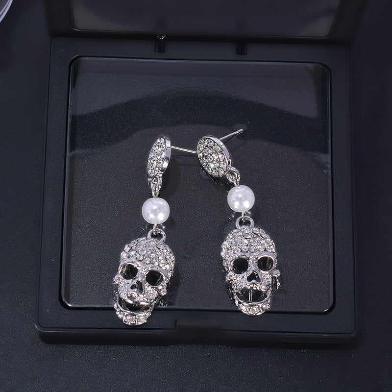 Alloy skull full diamond pearl earrings (Minimo de Compra 2) MIC-LinL003