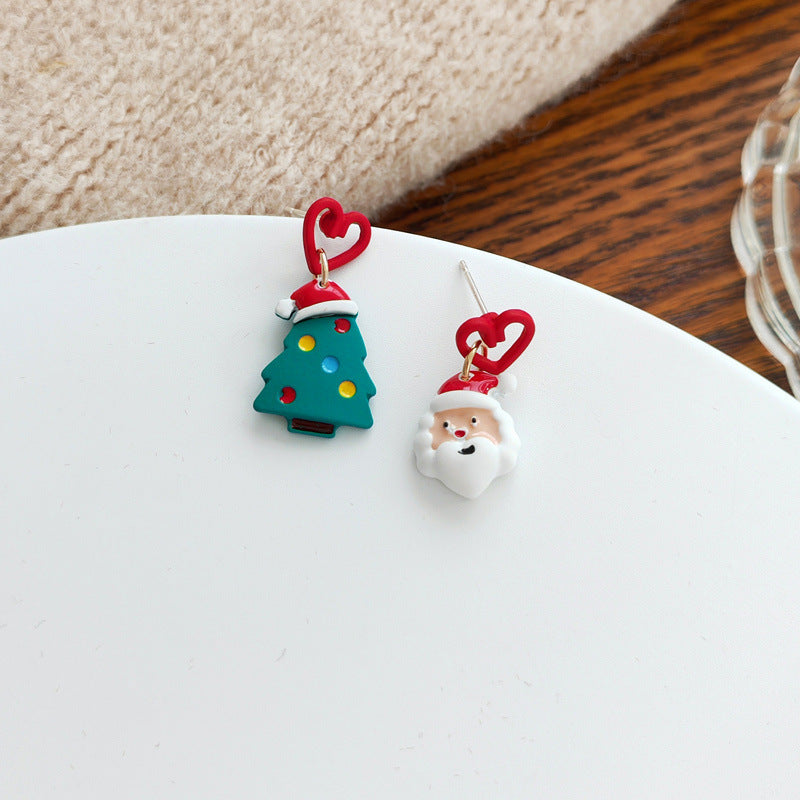 Christmas Snowman Fur Ball Asymmetric Alloy Earrings MIC-ES-JueHe007