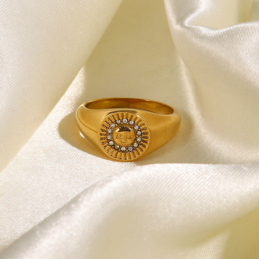 Stainless Steel Round Gold Plated Ring MIC-JieD005