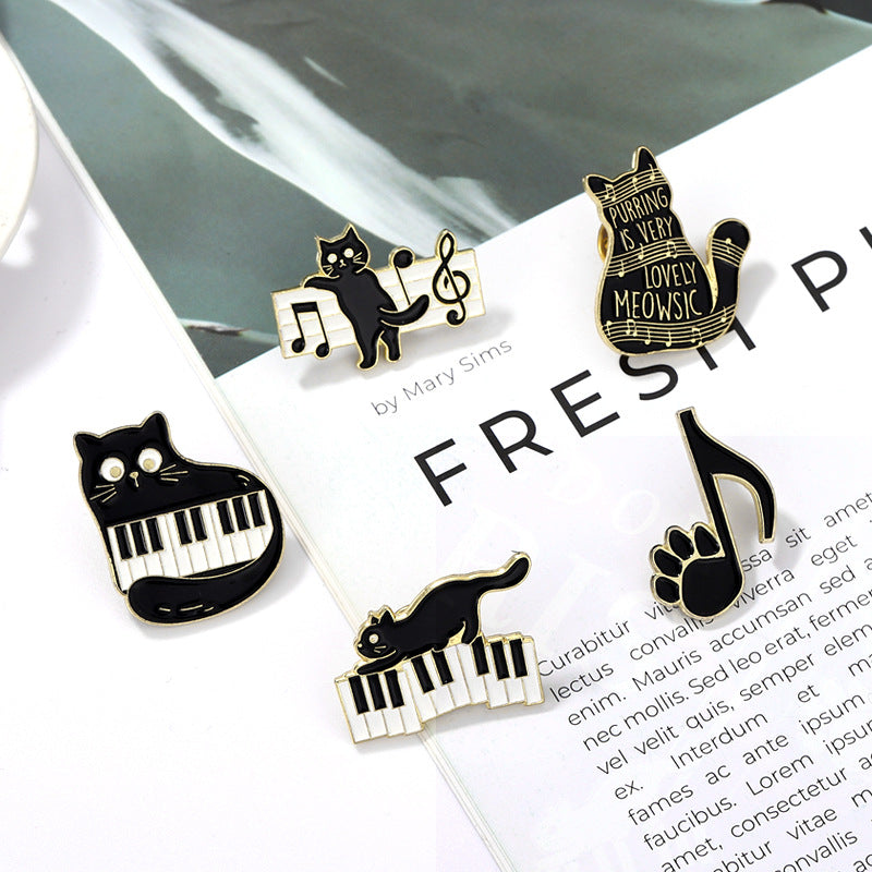 Alloy Black Cat Piano Note brooch MIC-QinS009